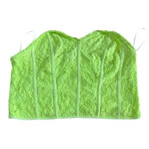 SomethingNew Women Floral Lace Corset Top L Neon Green Boning Whimsigoth Y2K